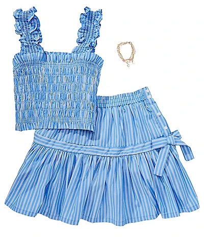 Tween Diva Big Girls Sleeveless Striped Smocked Tank Top & Matching Skort Set