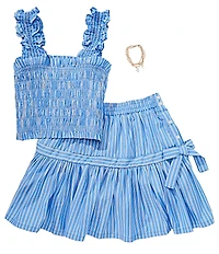 Tween Diva Big Girls Sleeveless Striped Smocked Tank Top & Matching Skort Set