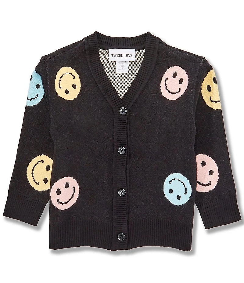 Tween Diva Little Girls Long Sleeve Smiley Print Cardigan Sweater