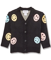 Tween Diva Little Girls Long Sleeve Smiley Print Cardigan Sweater