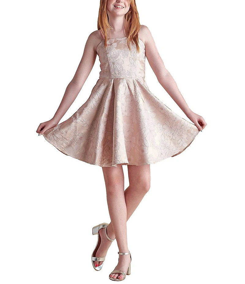 Un Deux Trois Big Girls Fit And Flare Jacquard Dress