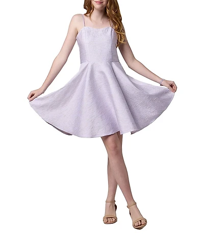 Un Deux Trois Big Girls Metallic Texture Fit And Flare Jacquard Dress