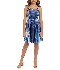 Un Deux Trois Big Girls Tie-Dye Velvet Square Neck Fit & Flare Dress