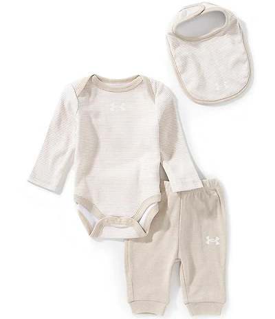 Under Armour Baby Boys Long Sleeve Stripe Bodysuit ,Matching Bib & Jogger Pants 3-Piece Set