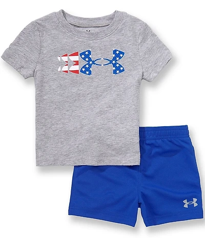Under Armour Baby Boys Short-Sleeve Americana Flag Jersey T-Shirt & Solid Mesh Shorts Set