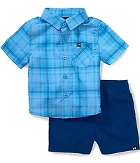 Under Armour Baby Boys Short-Sleeve Plaid Dri-FIT Fishing Shirt & Solid Woven Pull-On Shorts Set