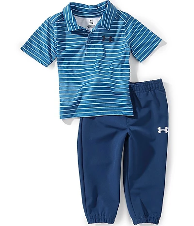 Under Armour Baby Boys Short-Sleeve Striped Polo Shirt & Solid Stretch Twill Jogger Pant Set