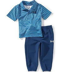 Under Armour Baby Boys Short-Sleeve Striped Polo Shirt & Solid Stretch Twill Jogger Pant Set