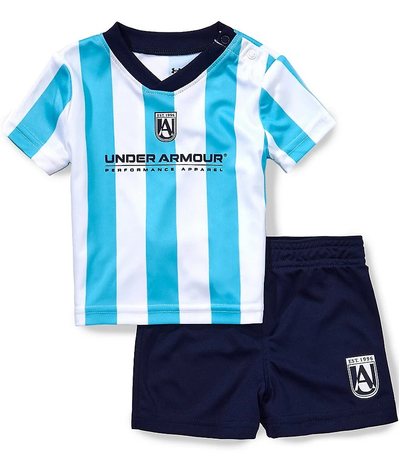 Under Armour Baby Boys Short-Sleeve Vertical-Striped Soccer Jersey & Solid UA Tech™ Shorts Set