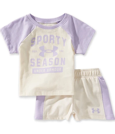 Under Armour Baby Girls Raglan-Sleeve Color Blocked Jersey T-Shirt & Coordinating French Terry Shorts Set