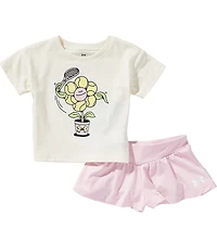 Under Armour Baby Girls Short Sleeve Tennis Ball Flower T-Shirt & Flare Shorts 2-Piece Set