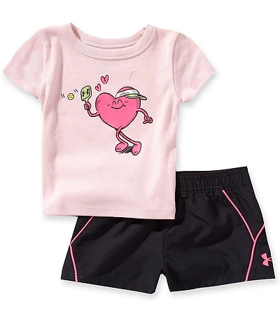 Under Armour Baby Girls Short-Sleeve Heart-Character-Graphic Rib-Knit T-Shirt & Coordinating Ripstop Shorts Set