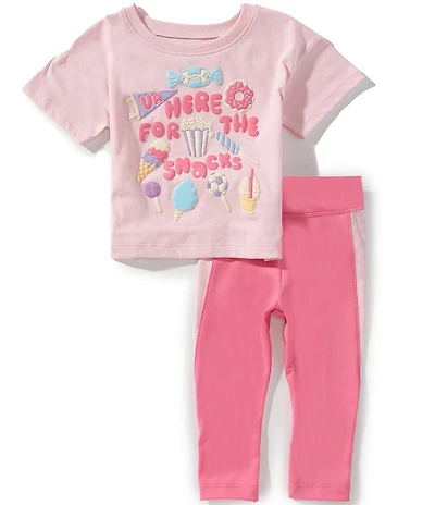 Under Armour Baby Girls Short Sleeve Just Here For The Snacks T-Shirt & Color Block Leggings Set