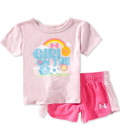 Under Armour Baby Girls Short Sleeve On Go Mesh T-Shirt & Shorts 2-Piece Set