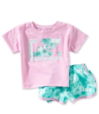 Under Armour Baby Girls Short Sleeve Printed T-Shirt & Blur Printed Microfiber Shorts Set