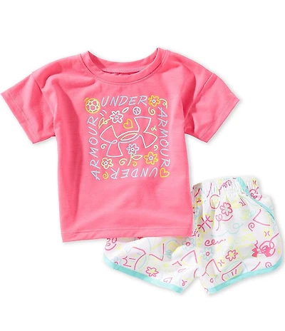 Under Armour Baby Girls Short Sleeve Printed Tee & Woven Shorts 2-Piece Set