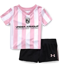 Under Armour Baby Girls Short-Sleeve Vertical-Striped Soccer Jersey & Solid UA Tech™ Shorts Set