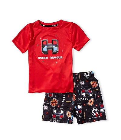 Under Armour Little Boys Short Sleeve Red Pixel Game T-Shirt & Swim Shorts Set