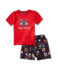 Under Armour Little Boys Short Sleeve Red Pixel Game T-Shirt & Swim Shorts Set