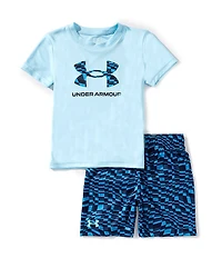 Under Armour Little Boys Short-Sleeve Big Logo Shirt & Wave-Print Shorts Set