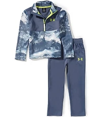 Under Armour Little Boys Long Sleeve Allover Print Half Zip Fleece Top & Jogger Pants Set