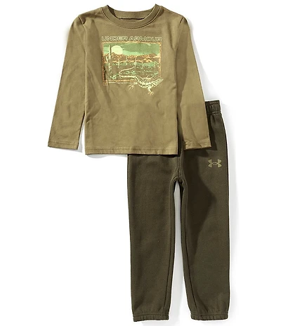 Under Armour Little Boys Long Sleeve Desert Lizard T-Shirt & Fleece Jogger Pants 2-Piece Set