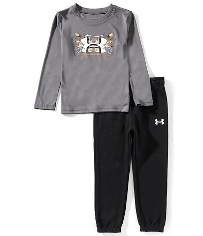 Under Armour Little Boys Long Sleeve Football Logo T-Shirt & Fleece Jogger Pants 2-Piece Set