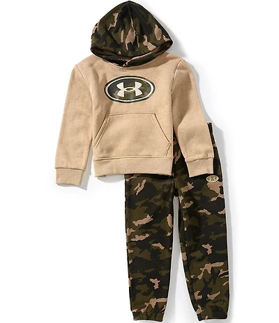 Under Armour Little Boys Rival Solid Long Sleeve Hoodie & Camouflage-Printed Jogger Pant Set