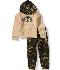 Under Armour Little Boys Rival Solid Long Sleeve Hoodie & Camouflage-Printed Jogger Pant Set