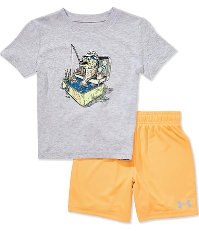 Under Armour Little Boys Short-Sleeve Bait And Tackle Graphic T-Shirt & Flat-Back Mesh Shorts Set