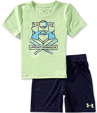 Under Armour Little Boys Short-Sleeve Baseball UA Tech™ T-Shirt & Printed Shorts Set