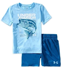 Under Armour Little Boys Short Sleeve Bass Graphic T-Shirt & Flat Back Mesh Shorts Set