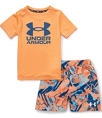 Under Armour Little Boys Short Sleeve Big Icon Graphic T-Shirt & Scribble-Printed Volley Swim Trunks Set