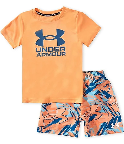 Under Armour Little Boys Short Sleeve Big Icon Graphic T-Shirt & Scribble Printed Volley Swim Trunks Set