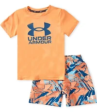 Under Armour Little Boys Short Sleeve Big Icon Graphic T-Shirt & Scribble Printed Volley Swim Trunks Set