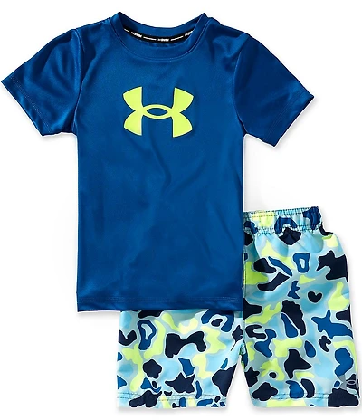 Under Armour Little Boys Short-Sleeve Big Icon Rashguard T-Shirt & Printed Volley Swim Trunks Set