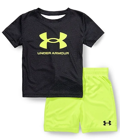 Under Armour Little Boys Short-Sleeve Chain-Printed UA Tech™ T-Shirt & Solid Tech Performance Shorts Set