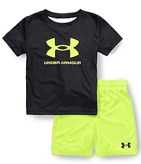 Under Armour Little Boys Short-Sleeve Chain-Printed UA Tech™ T-Shirt & Solid Tech Performance Shorts Set