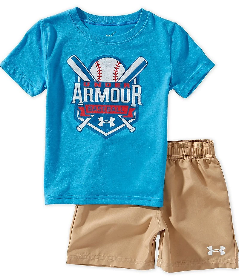 Under Armour Little Boys Short-Sleeve Illustrated Logo Graphic UA Tech™ T-Shirt & Solid Woven Shorts Set