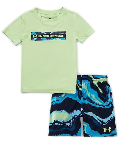 Under Armour Little Boys Short Sleeve Logo-Detailed UA Tech™ T-Shirt & Printed Tech Performance Shorts Set