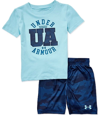 Under Armour Little Boys Short Sleeve UA Logo T-Shirt & Camouflage-Printed Shorts Set