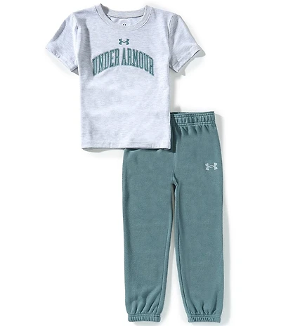 Under Armour Little Boys Short Sleeve Varsity Logo T-Shirt & Terry Joggers Set