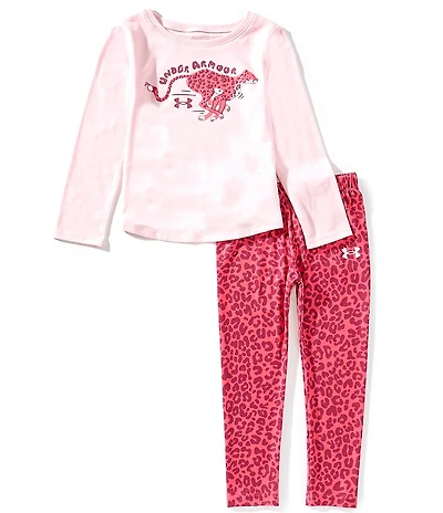 Under Armour Little Girls Cheetah Puff Ink Long Sleeve T-Shirt & Cheetah Printed Leggings Set