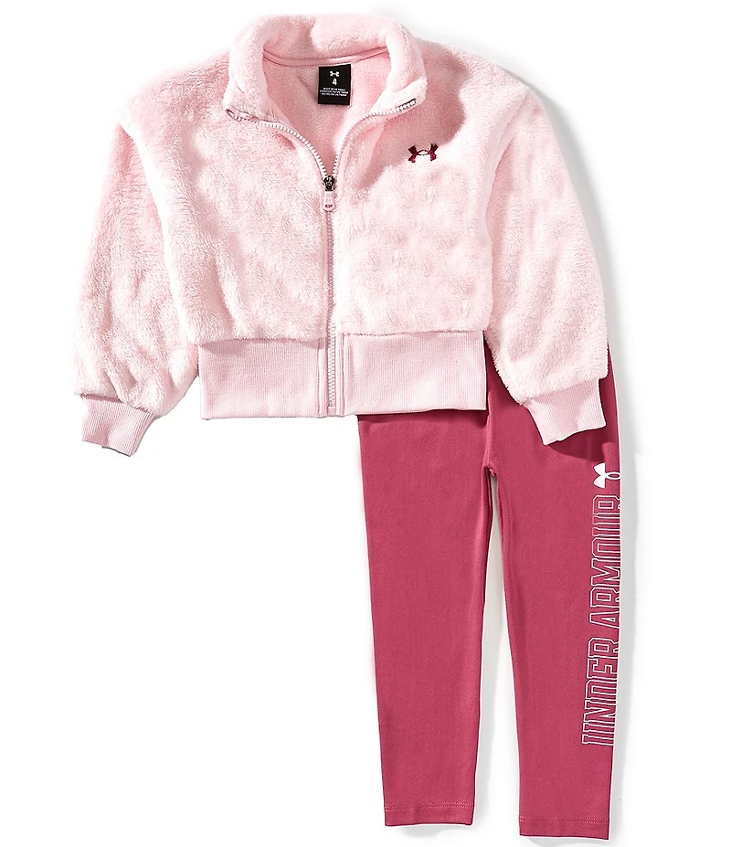 Under Armour Little Girls Long-Sleeve Faux-Sherpa Jacket & Four-Way-Stretch Leggings Set