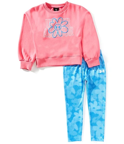 Under Armour Little Girls Long Sleeve Flower-Motif Fleece Sweatshirt & Printed Four-Way Stretch Leggings Set
