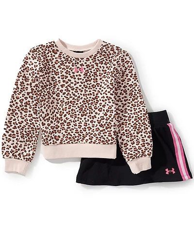 Under Armour Little Girls Rival Long Sleeve Cheetah Print French Terry Sweatshirt & Side Stripe Skort Set