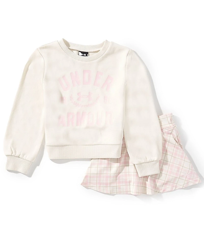 Under Armour Little Girls Rival Long Sleeve French Terry Logo Sweatshirt & Plaid Skort Set