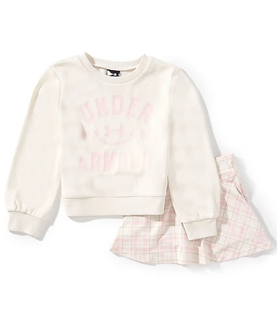 Under Armour Little Girls Rival Long Sleeve French Terry Logo Sweatshirt & Plaid Skort Set