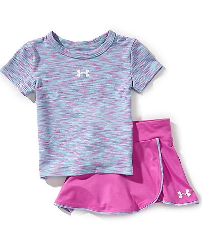 Under Armour Little Girls Short Sleeve Big Icon Logo Top & Tri-Color Twist Skort Set