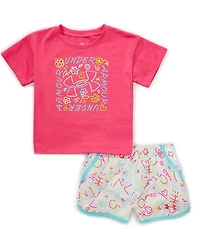 Under Armour Little Girls Short Sleeve Drop Shoulder T-Shirt & Woven Printed Shorts Set